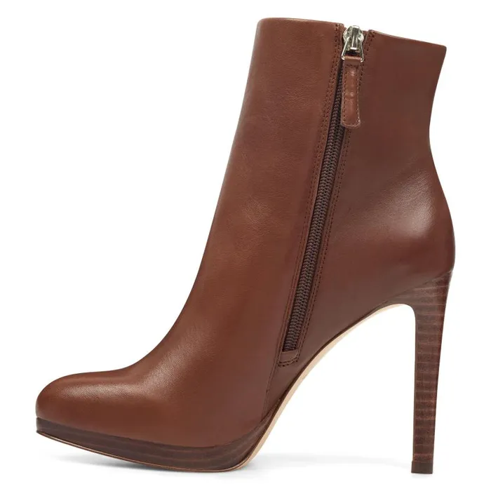Quanette Platform Booties Brown Leather Women Nine West Boots and Booties