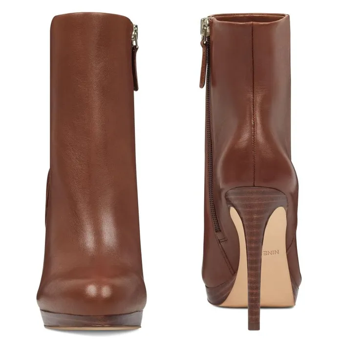 Quanette Platform Booties Brown Leather Women Nine West Boots and Booties