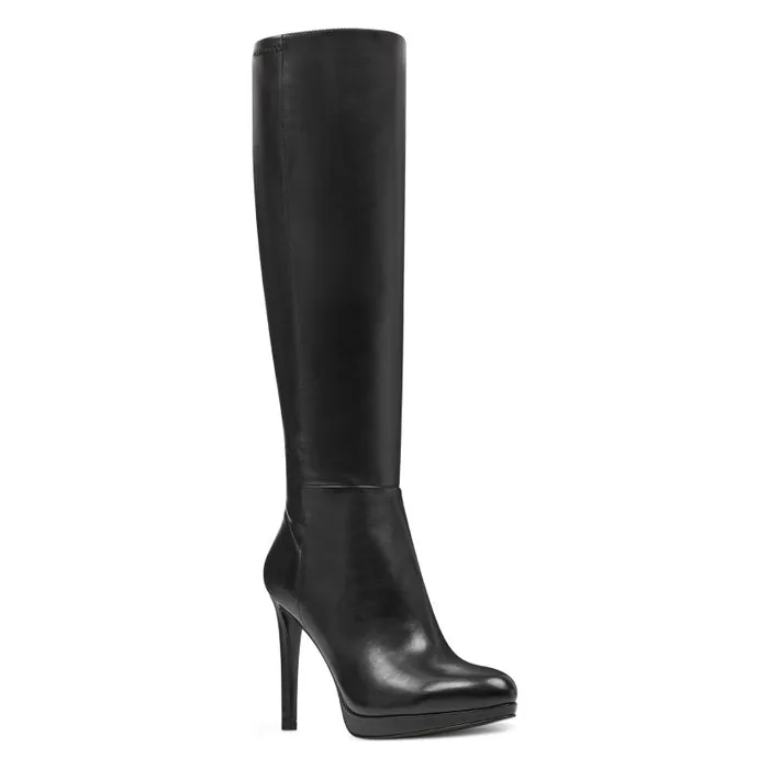Quizme Wide Calf Platform Boots Black Leather Women Nine West Boots and Booties