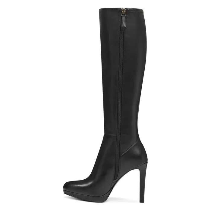 Quizme Wide Calf Platform Boots Black Leather Women Nine West Boots and Booties