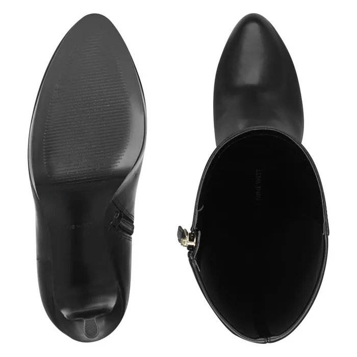Quizme Wide Calf Platform Boots Black Leather Women Nine West Boots and Booties