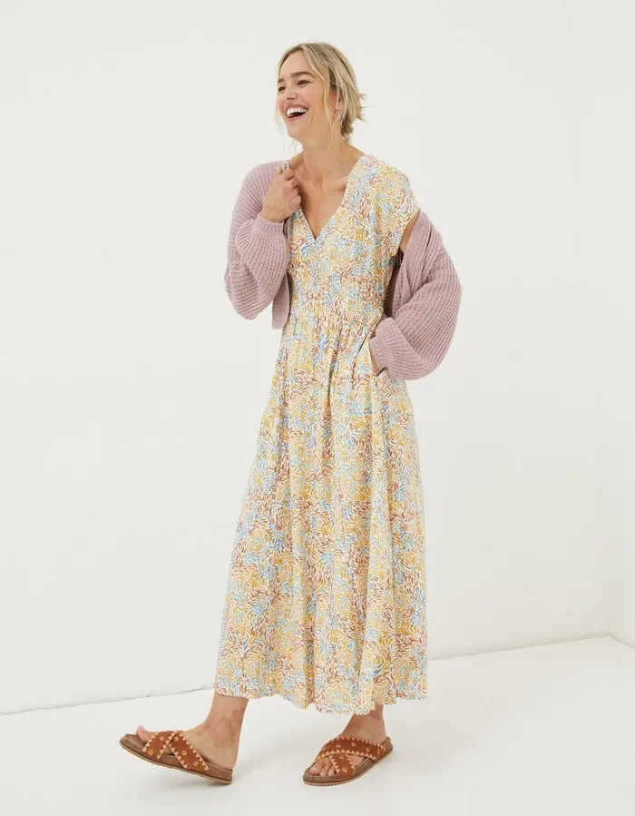 Rae Linen Blend Midi Dress Ivory Women FatFace Dresses