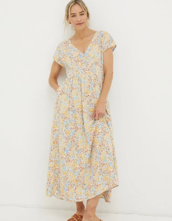 Rae Linen Blend Midi Dress Ivory Women FatFace Dresses