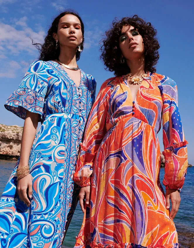 Raegan Contrast Print Dress With Lenzing Ecovero Blue Women Monsoon Dresses