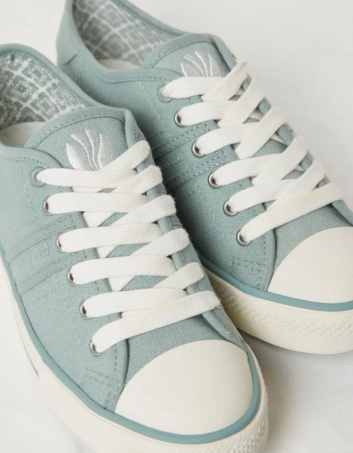 Raya Canvas Lace Up Trainers Dusky Green Women FatFace Trainers