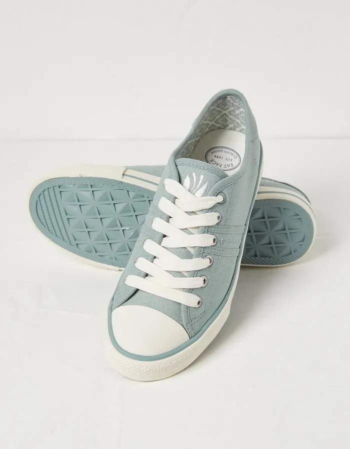 Raya Canvas Lace Up Trainers Dusky Green Women FatFace Trainers