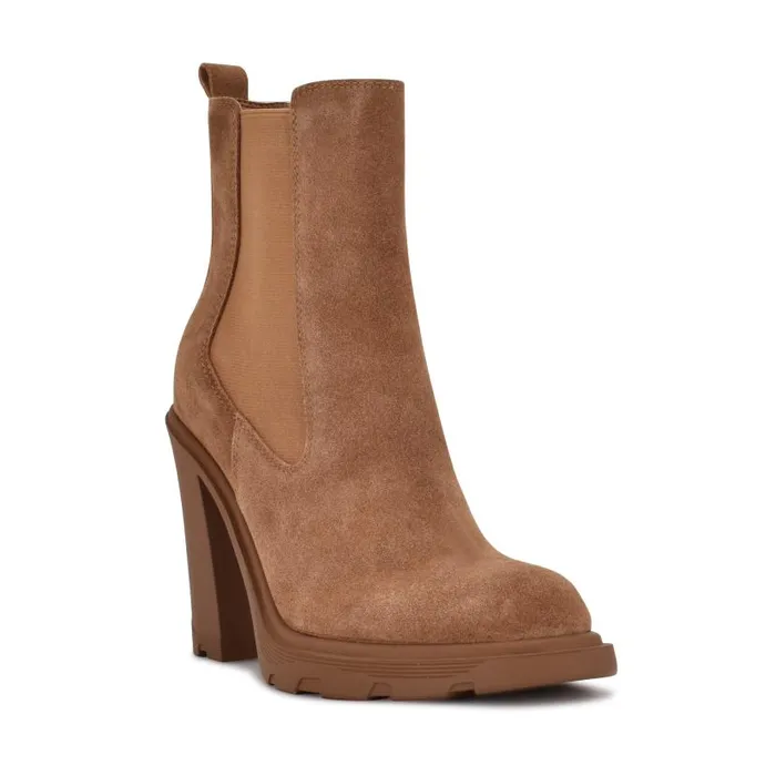 Ream Chelsea Heeled Booties Medium Natural Suede Women Nine West Heels