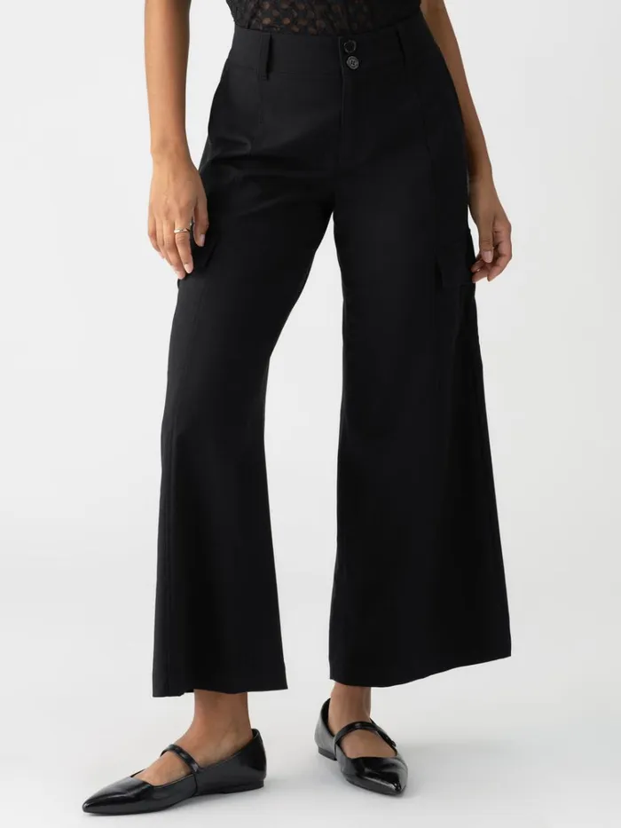 Rebel Wide Leg Standard Rise Crop Pant Black Women Sanctuary Clothing Pants