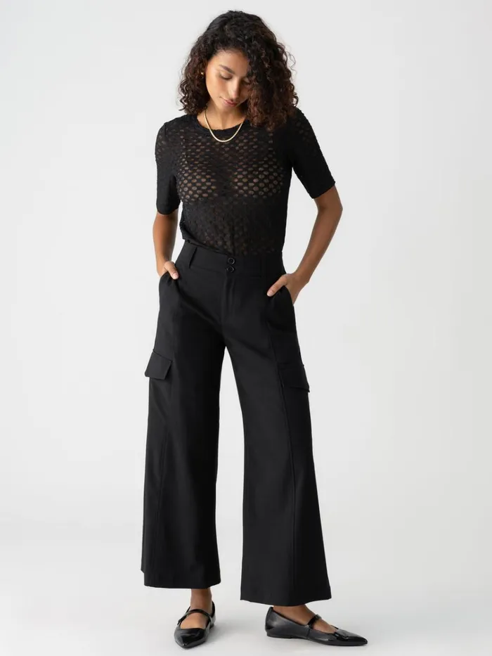 Rebel Wide Leg Standard Rise Crop Pant Black Women Sanctuary Clothing Pants