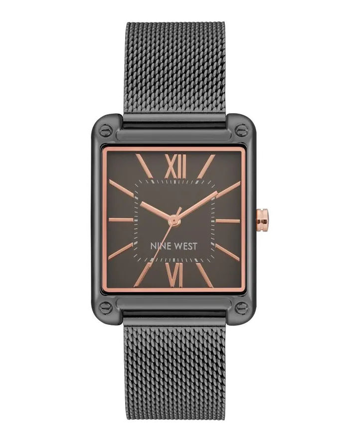 Rectangular Case Mesh Bracelet Watch Gunmetal Grey WomenMen Nine West Watches
