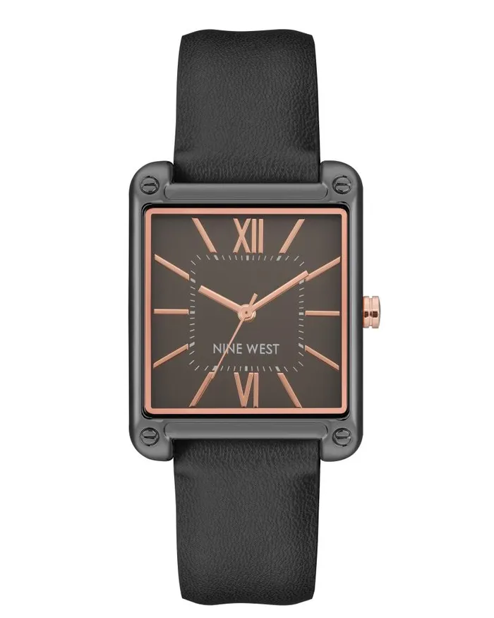 Rectangular Case Strap Watch Black WomenMen Nine West Watches