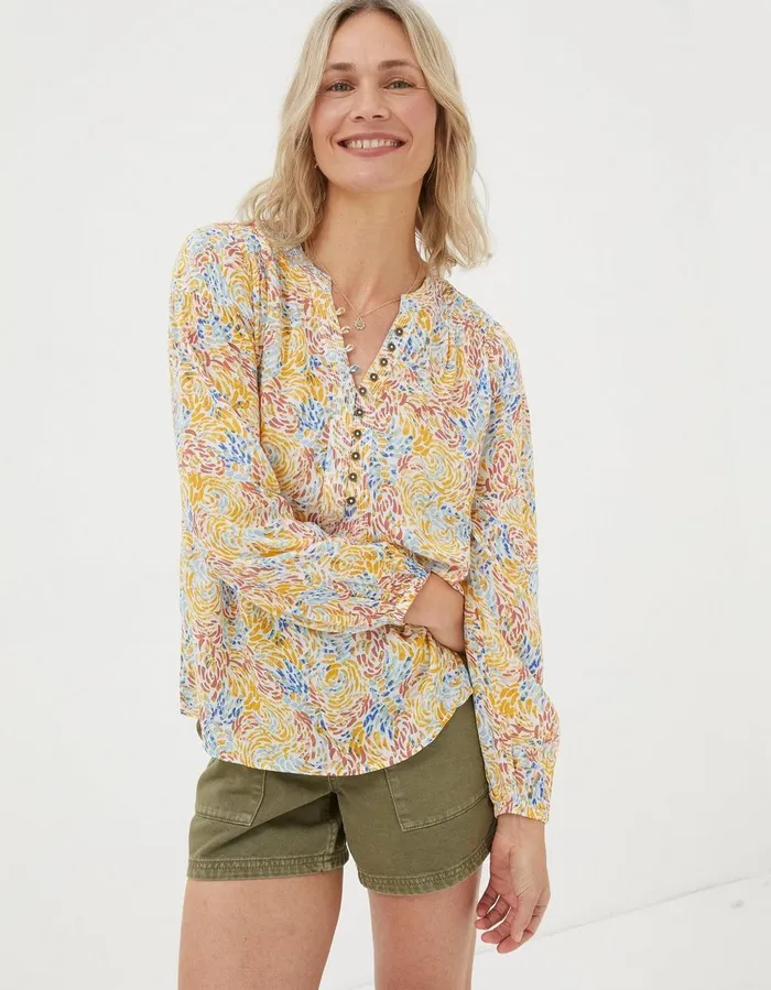 Reese Watercolour Strokes Blouse Ivory Women FatFace Shirts and Blouses