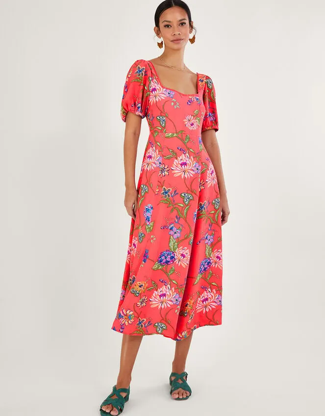Regina Floral Print Tea Dress With Sustainable Viscose Orange Women Monsoon Dresses