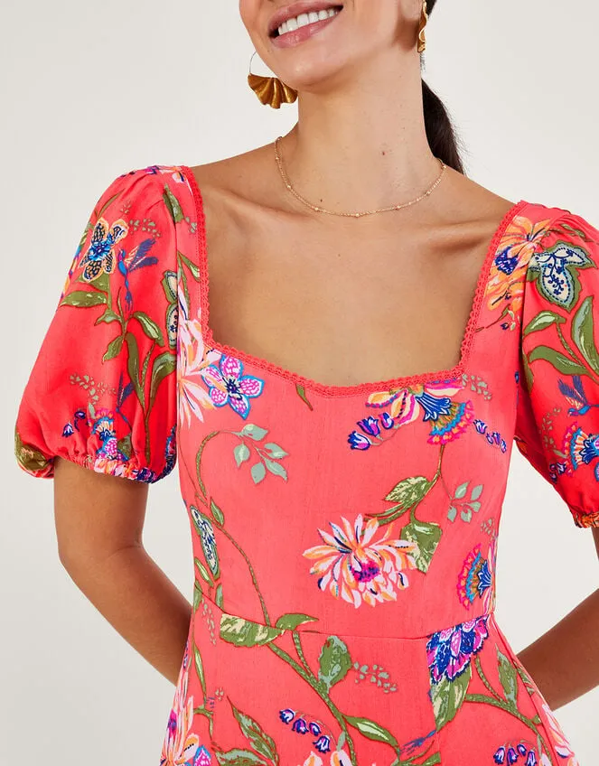 Regina Floral Print Tea Dress With Sustainable Viscose Orange Women Monsoon Dresses