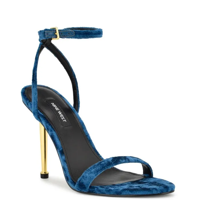 Reina Ankle Strap Sandals Medium Blue Velvet Women Nine West Sandals
