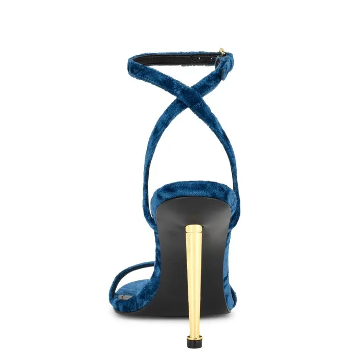 Reina Ankle Strap Sandals Medium Blue Velvet Women Nine West Sandals