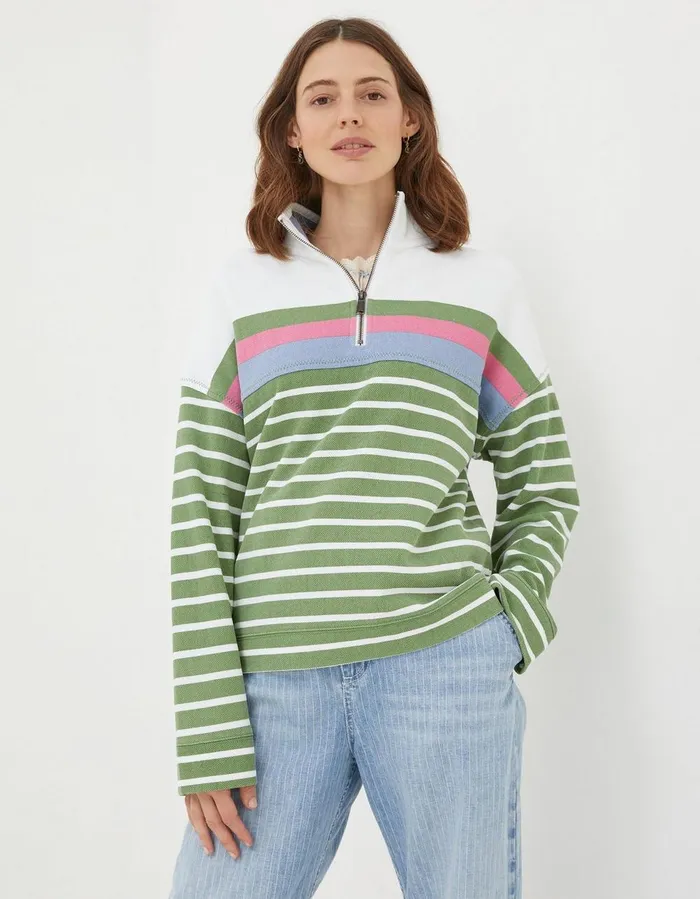 Relaxed Airlie Stripe Sweatshirt Green Women FatFace Sweatshirts and Hoodies