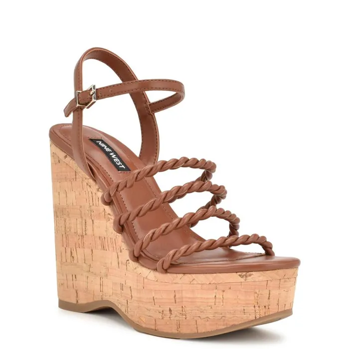 Renest Ankle Strap Wedge Sandals Brown Women Nine West Sandals