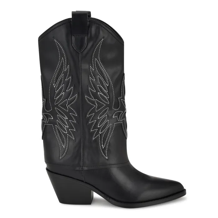Ringer Detailed Western Boots Black Women Nine West Boots and Booties