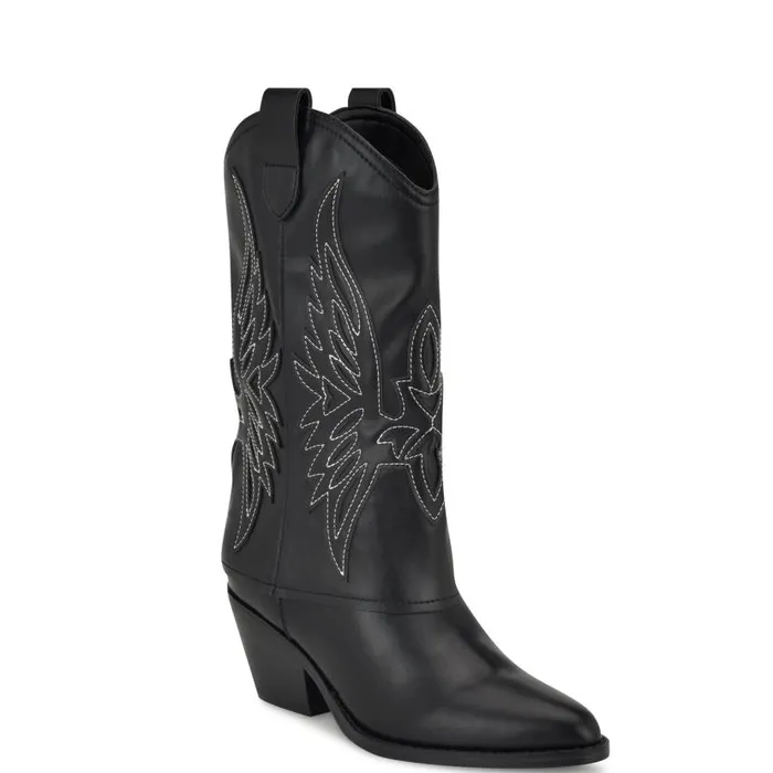 Ringer Detailed Western Boots Black Women Nine West Boots and Booties