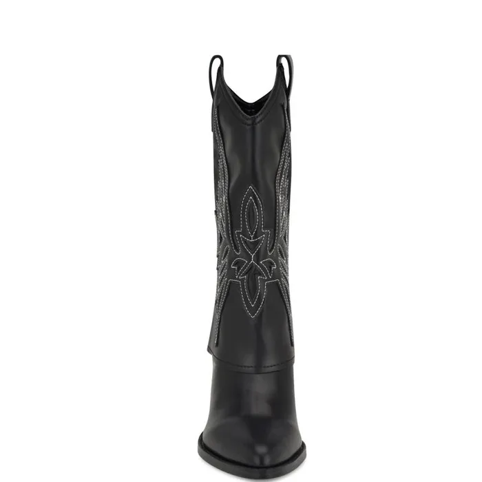Ringer Detailed Western Boots Black Women Nine West Boots and Booties