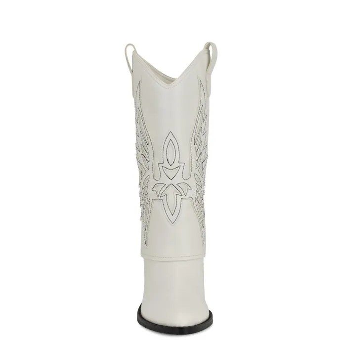 Ringer Detailed Western Boots White Women Nine West Boots and Booties
