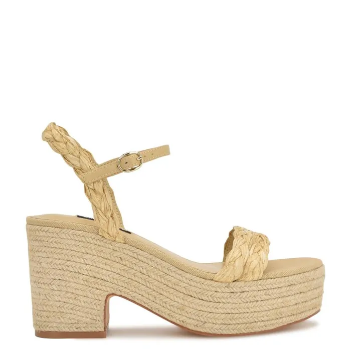 Rivva Heeled Espadrille Sandals Natural Raffia Women Nine West Sandals