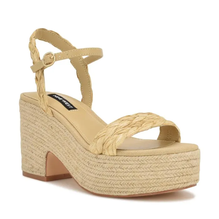 Rivva Heeled Espadrille Sandals Natural Raffia Women Nine West Sandals
