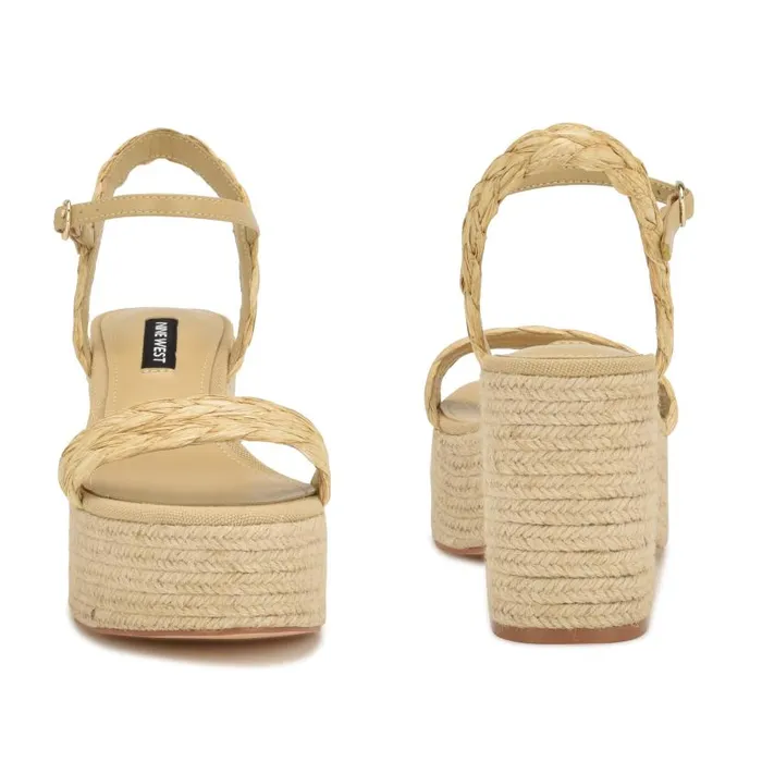 Rivva Heeled Espadrille Sandals Natural Raffia Women Nine West Sandals