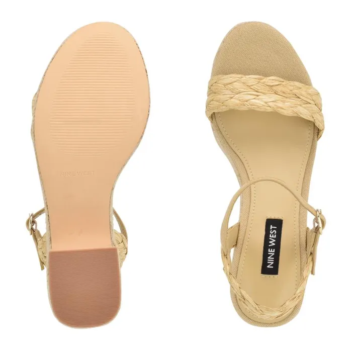 Rivva Heeled Espadrille Sandals Natural Raffia Women Nine West Sandals