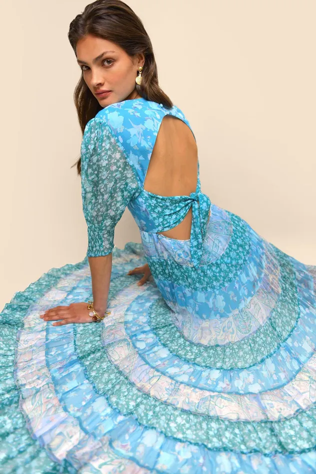 RIXO Dresses Agyness Havana Floral Blue Mix 8211 Women