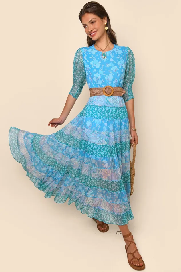 RIXO Dresses Agyness Havana Floral Blue Mix 8211 Women