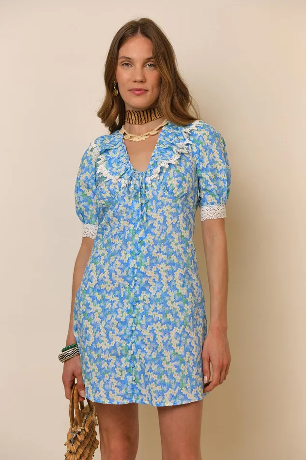 RIXO Dresses Anya Blue Tropical Floral 8211 Women