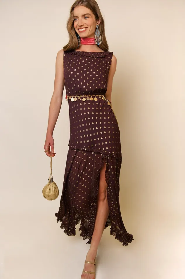 RIXO Dresses Barrette Chocolate Lurex Spot 8211 Women