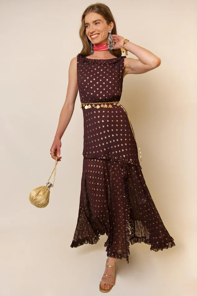 RIXO Dresses Barrette Chocolate Lurex Spot 8211 Women RIXO Dresses Barrette Chocolate Lurex Spot 8211 Women