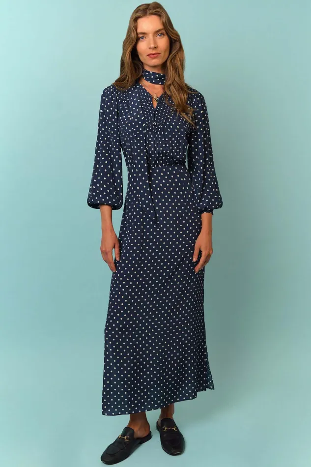 RIXO Dresses Bette Navy Vintage Spot 8211 Women