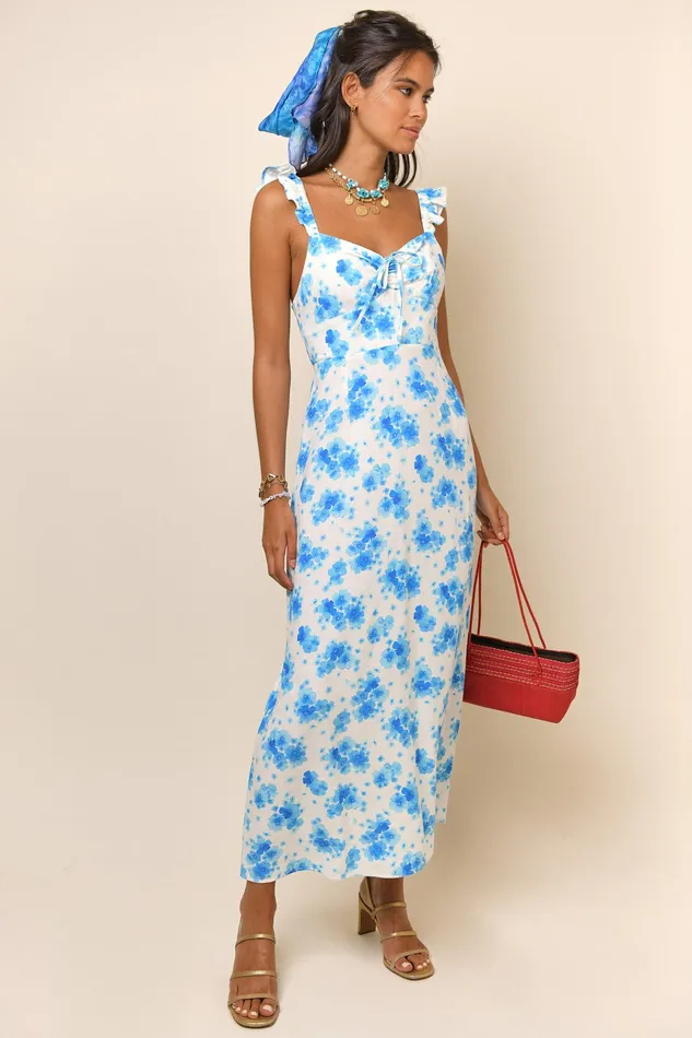 RIXO Dresses Cecile Blue Victoria Floral 8211 Women
