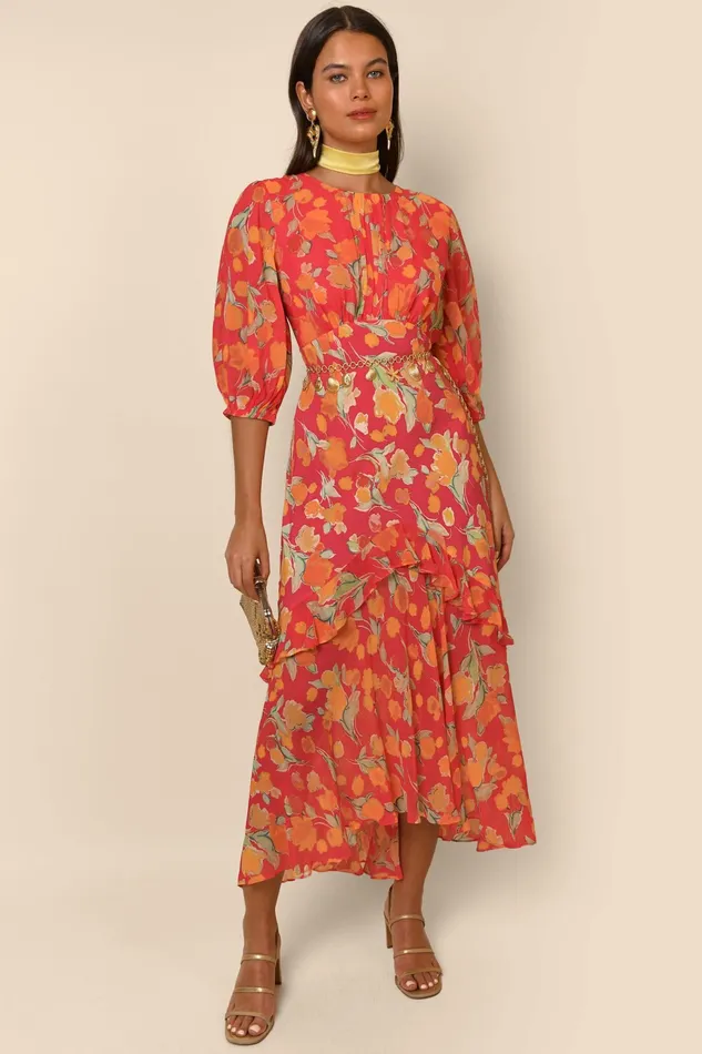 RIXO Dresses Cheryl Fontainhas Floral Coral 8211 Women