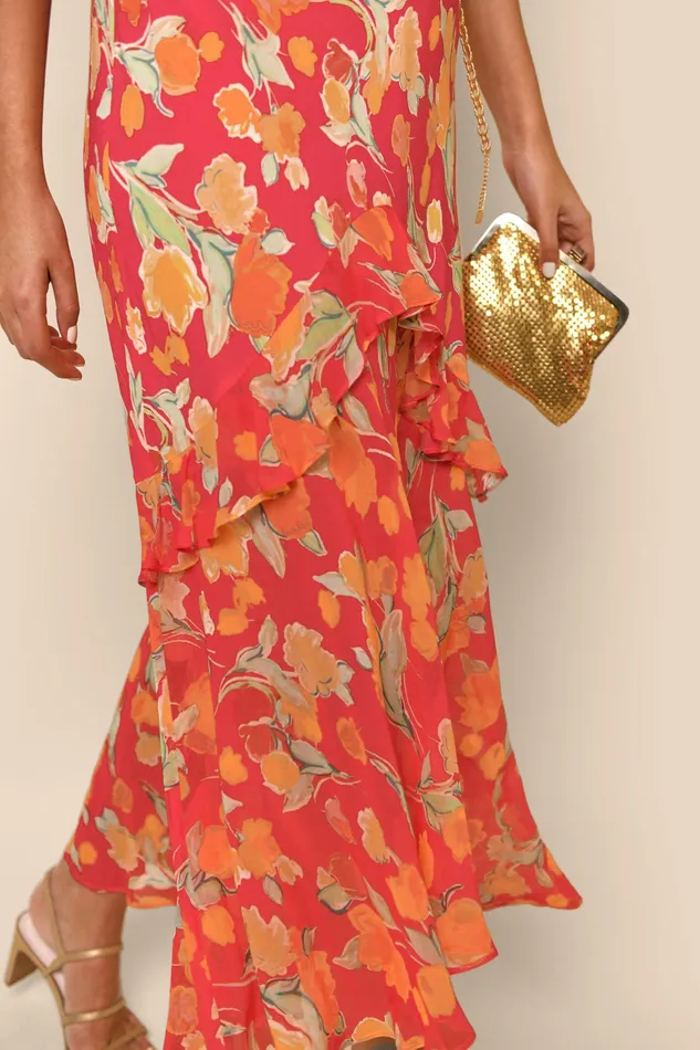 RIXO Dresses Cheryl Fontainhas Floral Coral 8211 Women