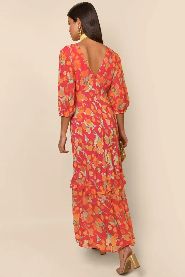 RIXO Dresses Cheryl Fontainhas Floral Coral 8211 Women