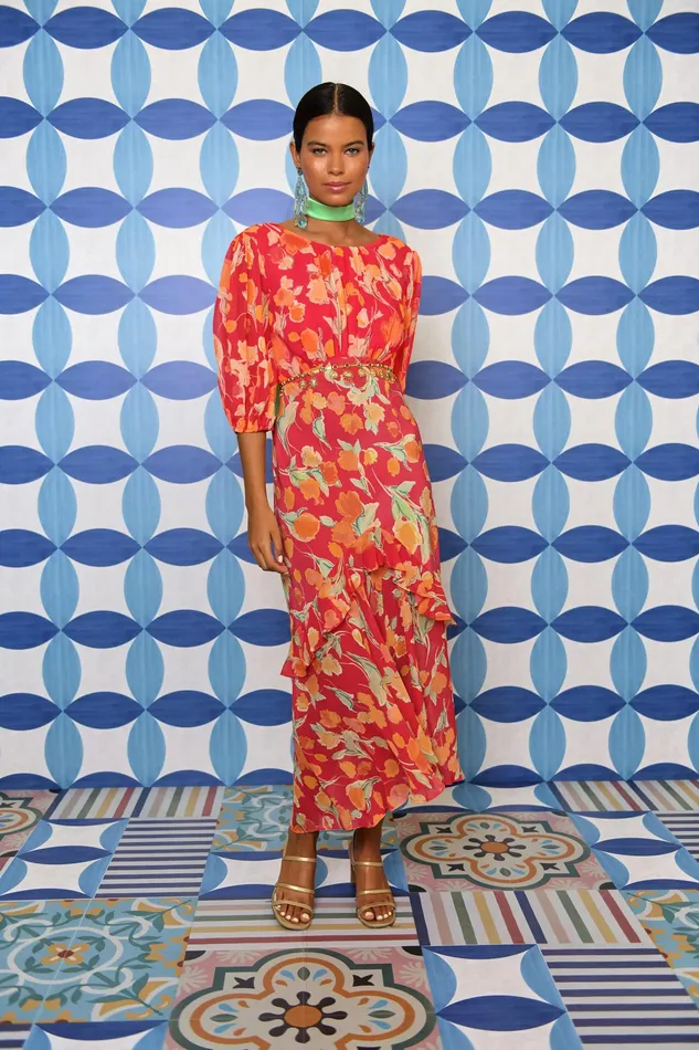 RIXO Dresses Cheryl Fontainhas Floral Coral 8211 Women