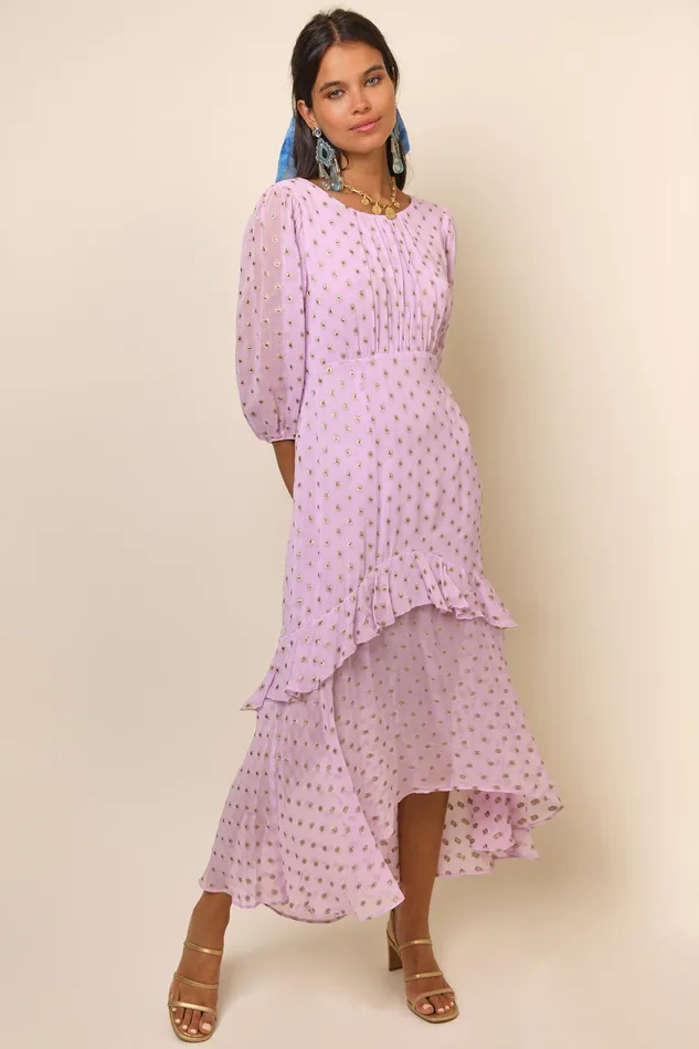 RIXO Dresses Cheryl Lilac Gold Spot 8211 Women