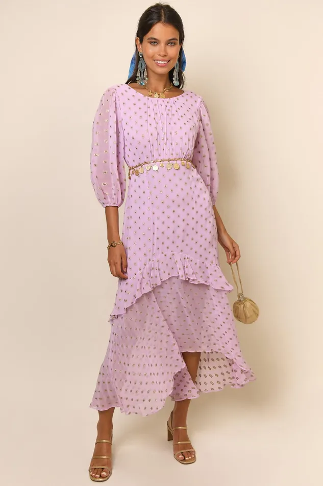 RIXO Dresses Cheryl Lilac Gold Spot 8211 Women RIXO Dresses Cheryl Lilac Gold Spot 8211 Women