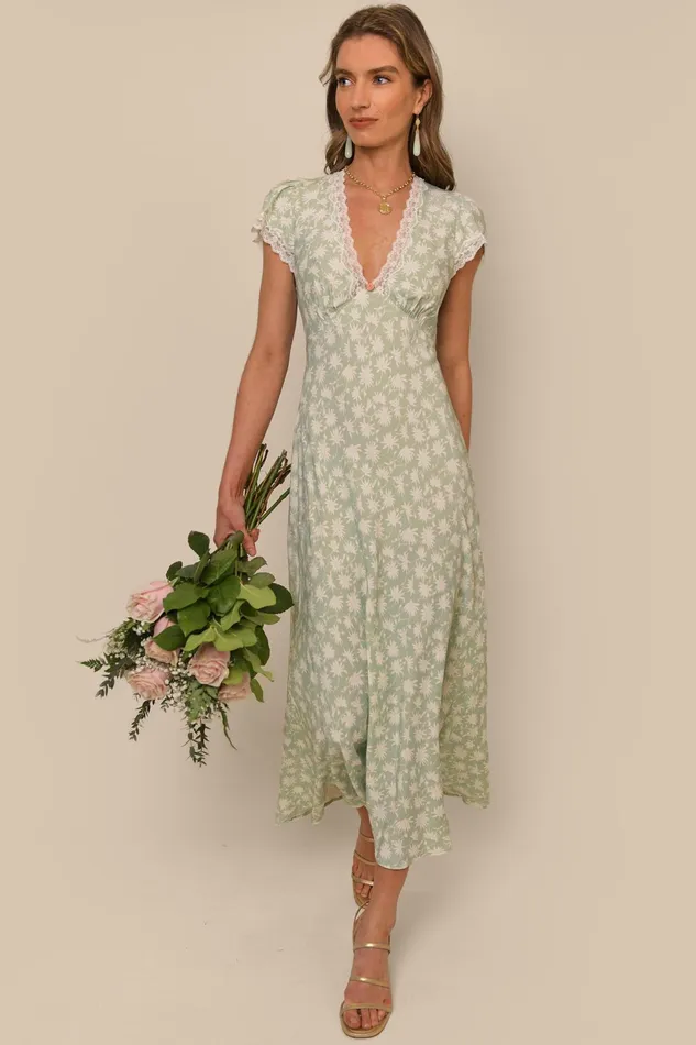 RIXO Dresses Clarice Vintage Daisy Green 8211 Women RIXO Dresses Clarice Vintage Daisy Green 8211 Women