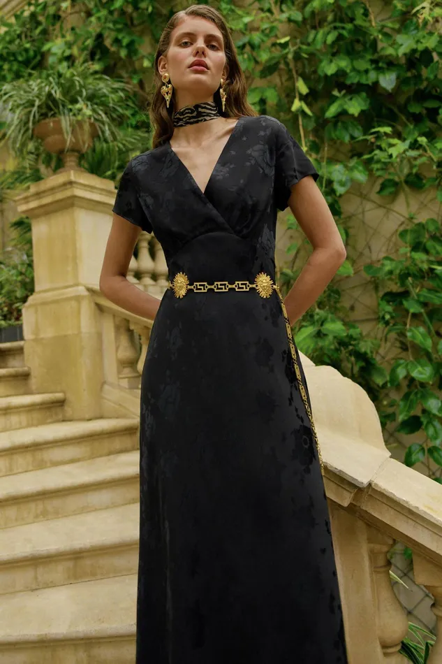 RIXO Dresses Clarissa Black Poppy Jacquard 8211 Women