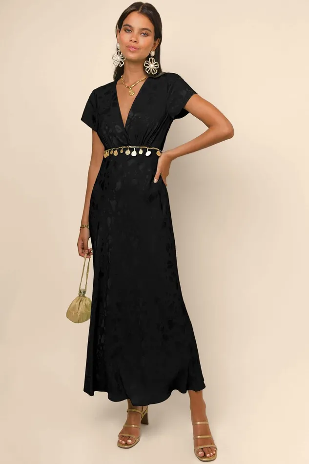RIXO Dresses Clarissa Black Poppy Jacquard 8211 Women RIXO Dresses Clarissa Black Poppy Jacquard 8211 Women