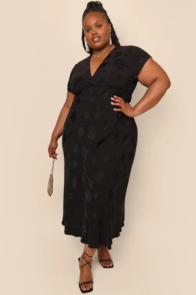 RIXO Dresses Clarissa Black Poppy Jacquard 8211 Women RIXO Dresses Clarissa Black Poppy Jacquard 8211 Women