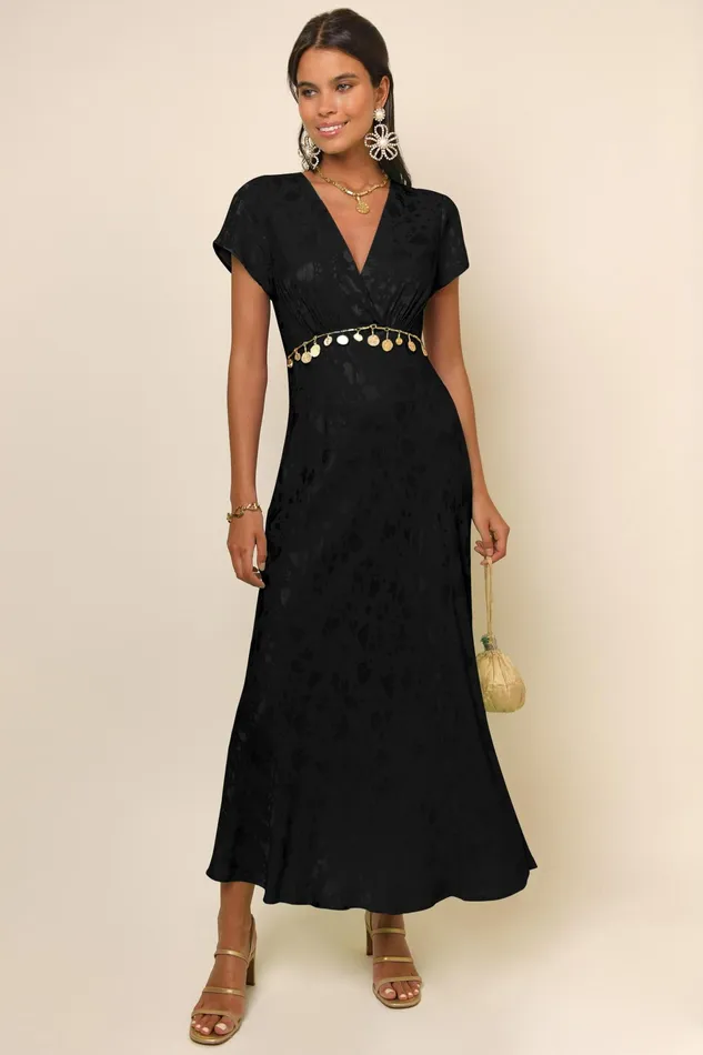 RIXO Dresses Clarissa Black Poppy Jacquard 8211 Women RIXO Dresses Clarissa Black Poppy Jacquard 8211 Women