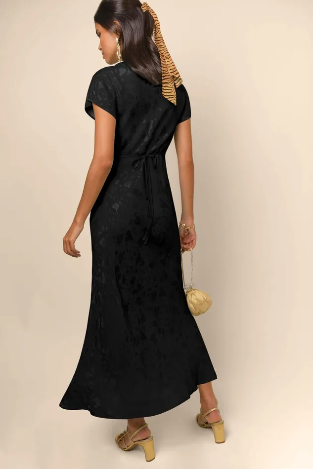 RIXO Dresses Clarissa Black Poppy Jacquard 8211 Women RIXO Dresses Clarissa Black Poppy Jacquard 8211 Women