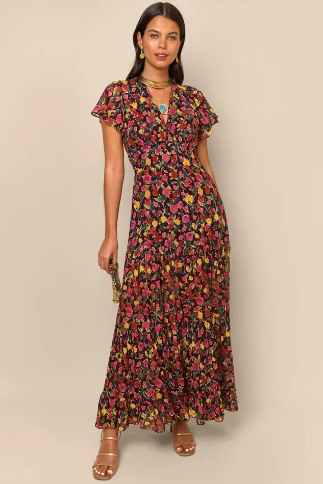 RIXO Dresses Delicia Fontainhas Floral Maroon 8211 Women